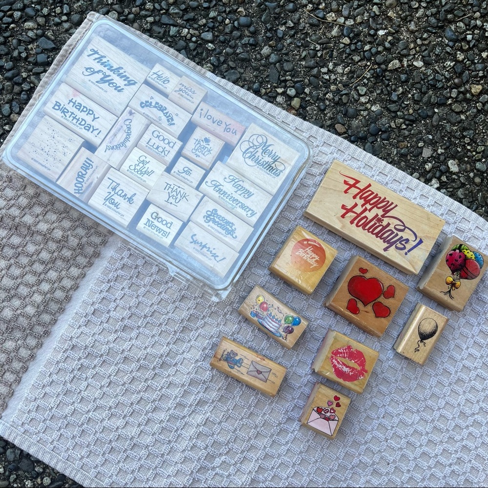 Vintage Rubber Stamp Lot Quotes & Holidays stamps